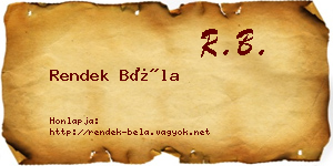 Rendek Béla névjegykártya